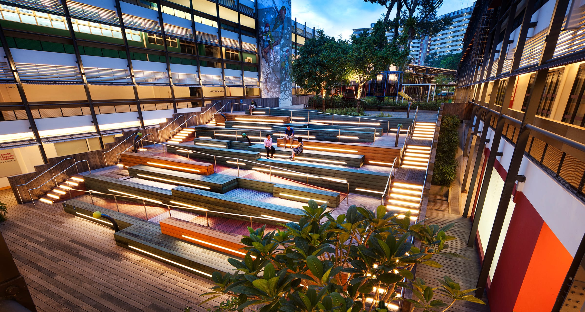 Photo of public space at dusk